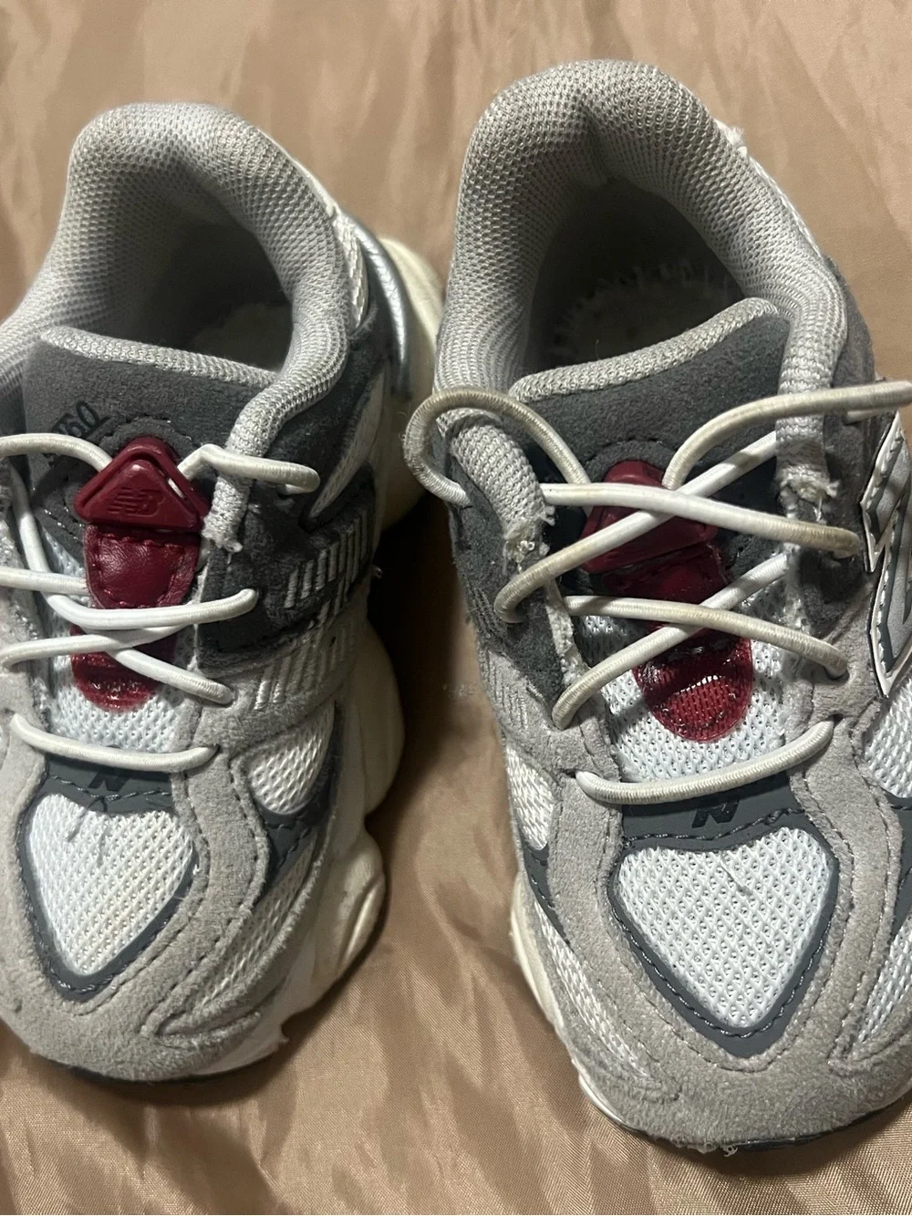 New Balance Kids Gray and White Mesh Suede Sneakers